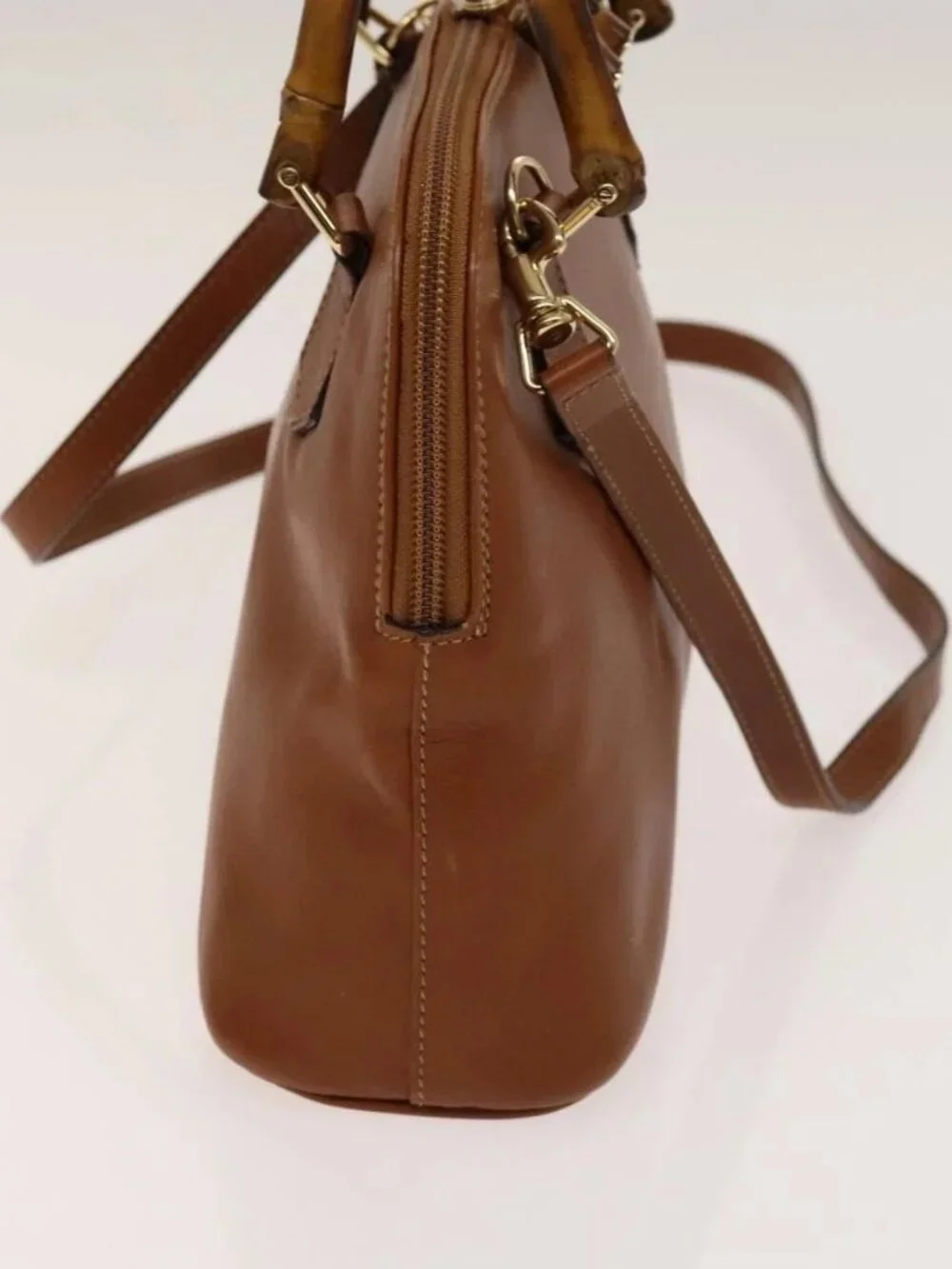 GUCCI Bamboo Hand Bag Leather 2way Brown Gold 000 122 0290 Auth